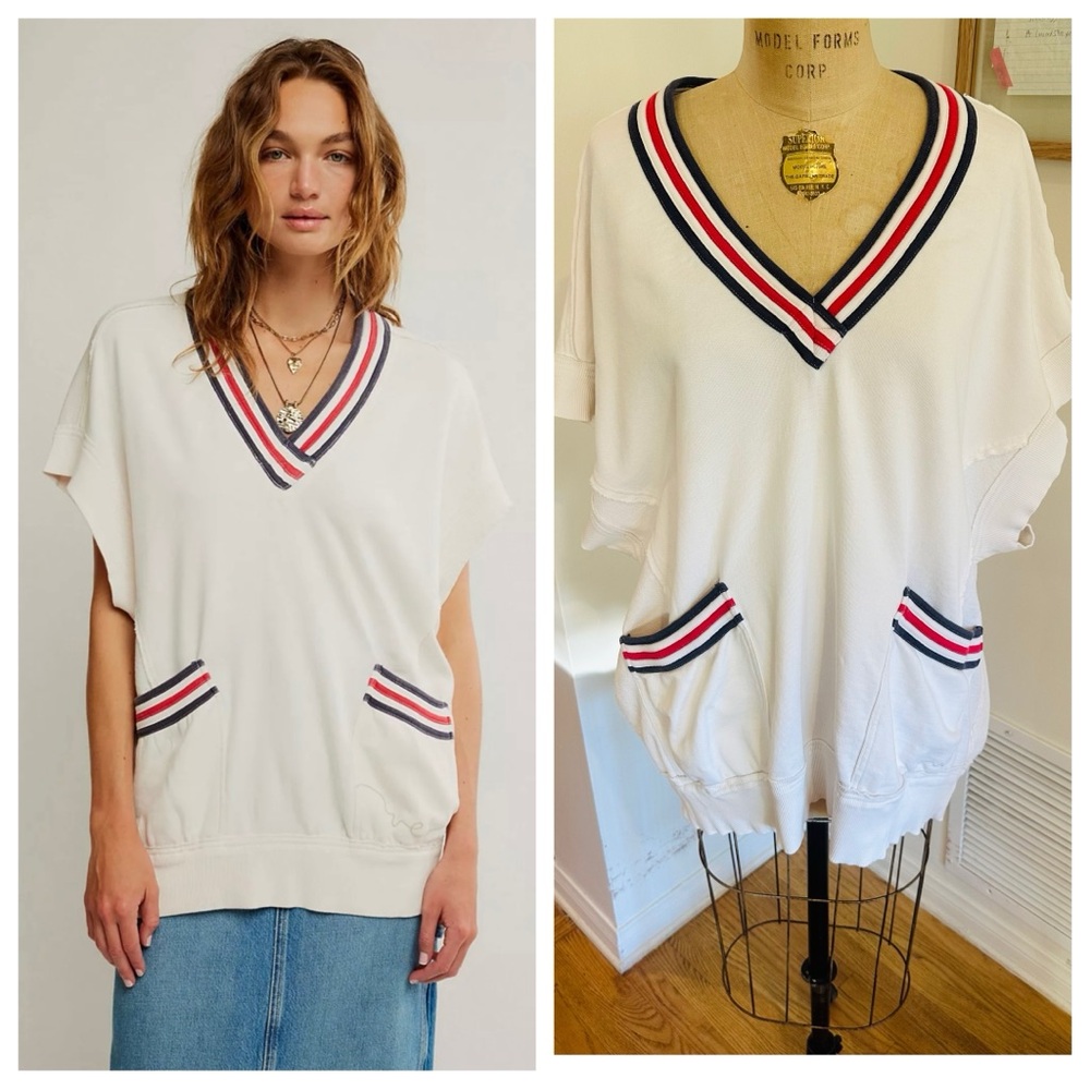 Free People We The Free Oversized Ivy Pullover Vest Top In Ivory/White, Sz Large